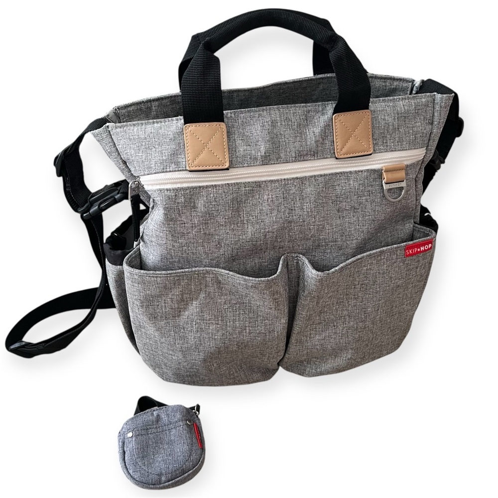 Skip Hop Duo Signature Diaper Bag Changing Pad Detachable Pacifier Holder Gray